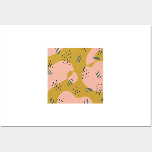 Mustard and Pink Abstract Pattern Wall Art by Vaeya